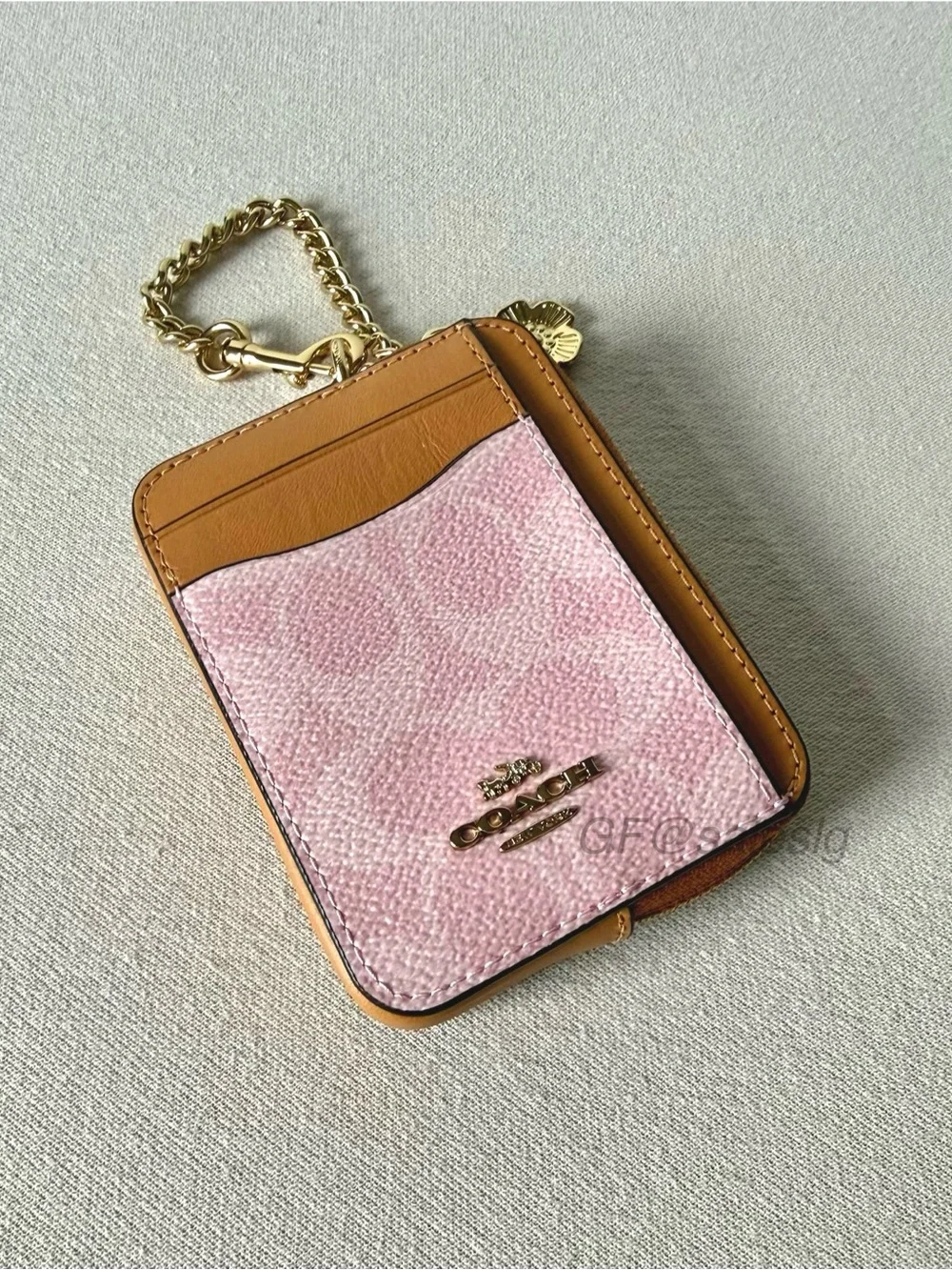 NWT Coach Powder Pink Zip Card Case Wallet Charm Signature Canvas CEC50